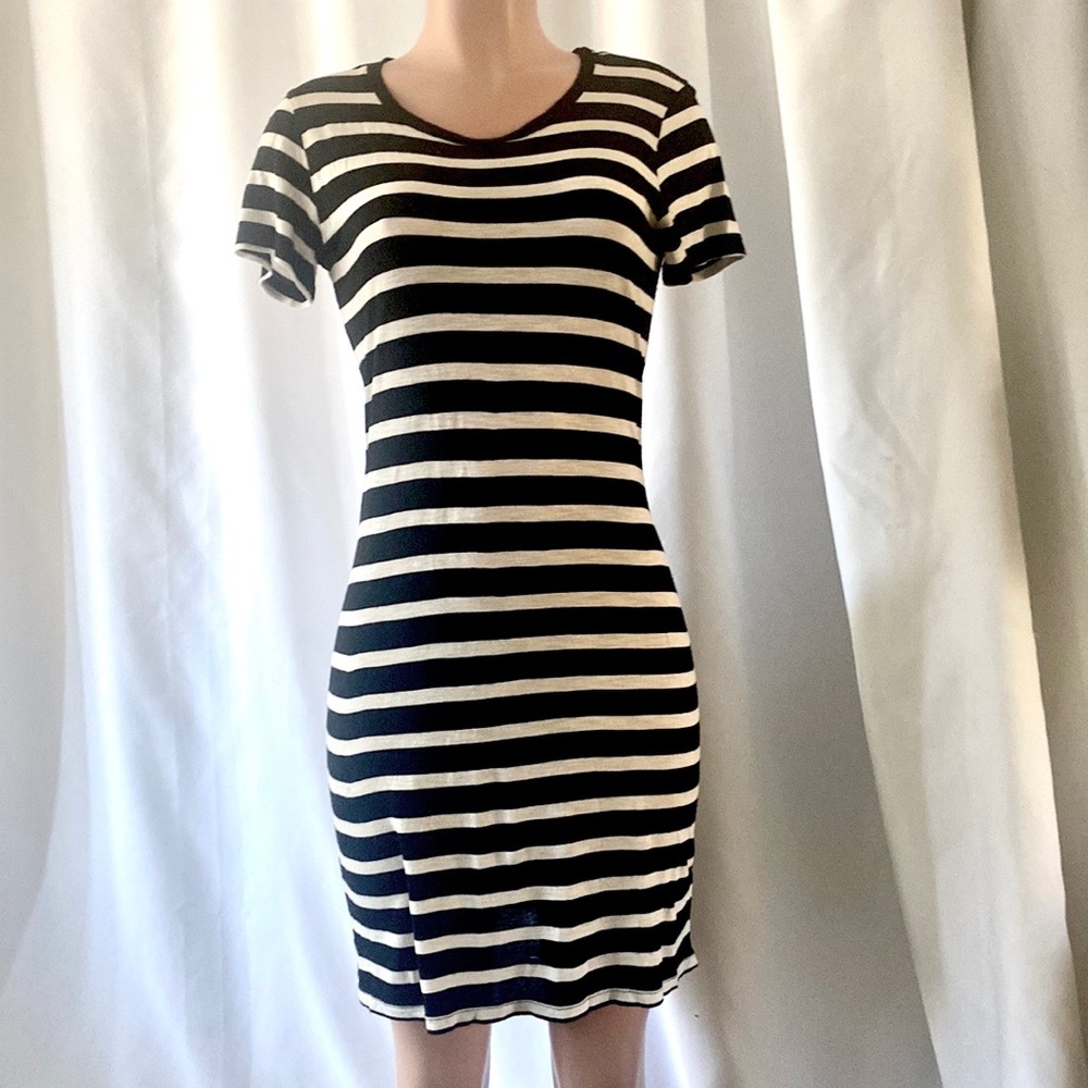 Lilly Aldridge for Velvet Black and White Striped Mini T-Shirt Dress